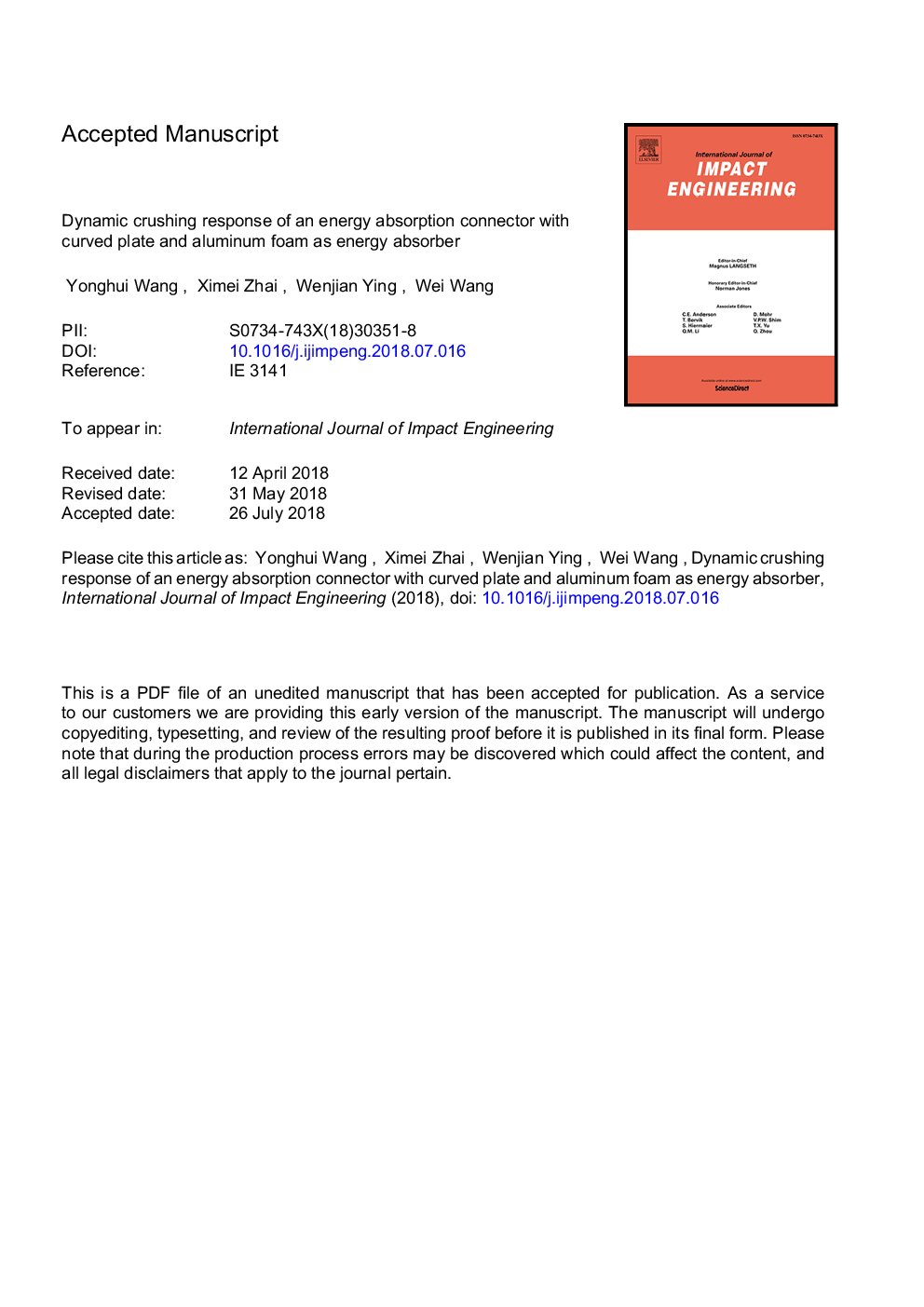 Dynamic crushing response of an energy absorption connector with curved plate and aluminum foam as energy absorber