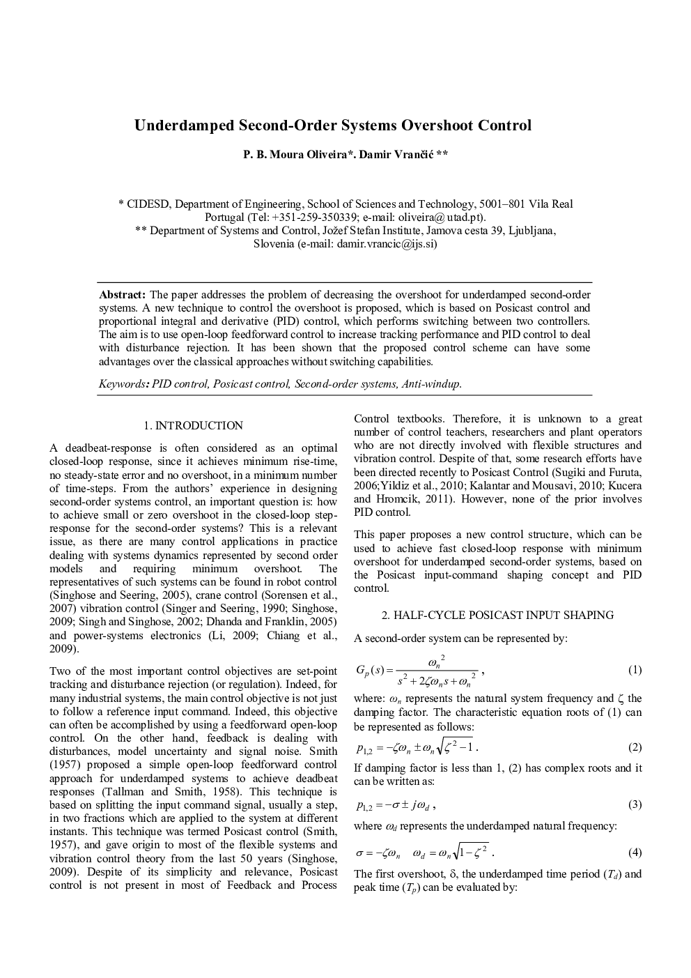 Underdamped Second-Order Systems Overshoot Control