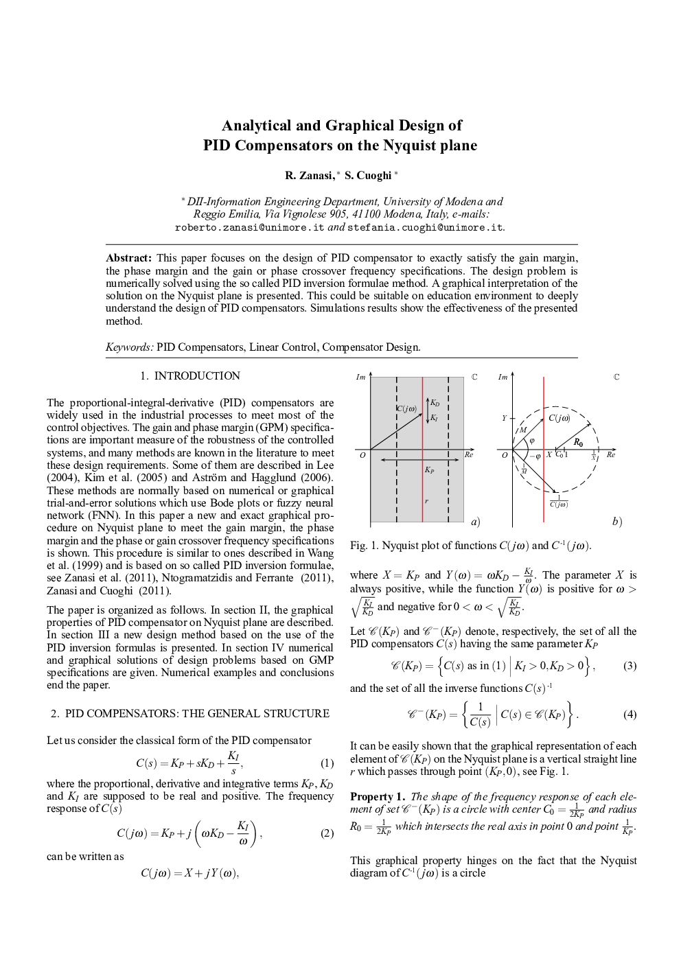 Analytical and Graphical Design of PID Compensators on the Nyquist plane