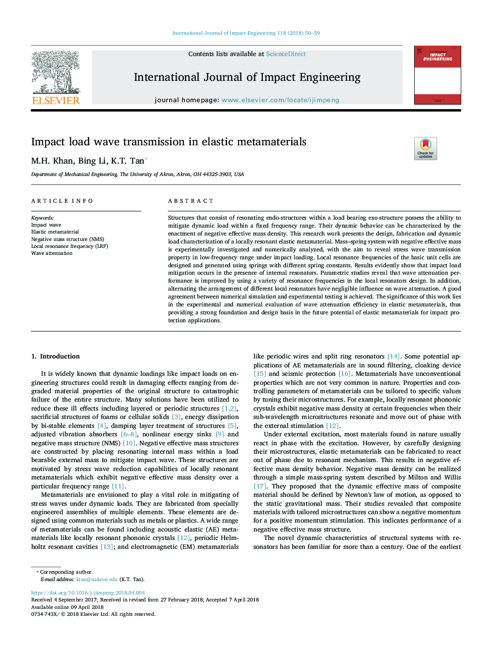 Impact load wave transmission in elastic metamaterials