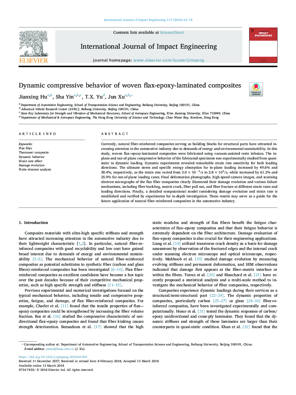 Dynamic compressive behavior of woven flax-epoxy-laminated composites