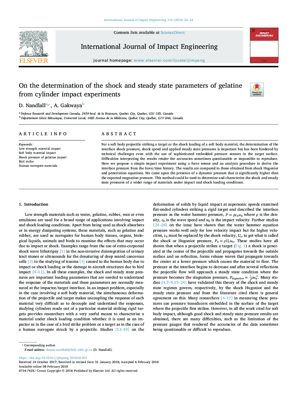 On the determination of the shock and steady state parameters of gelatine from cylinder impact experiments