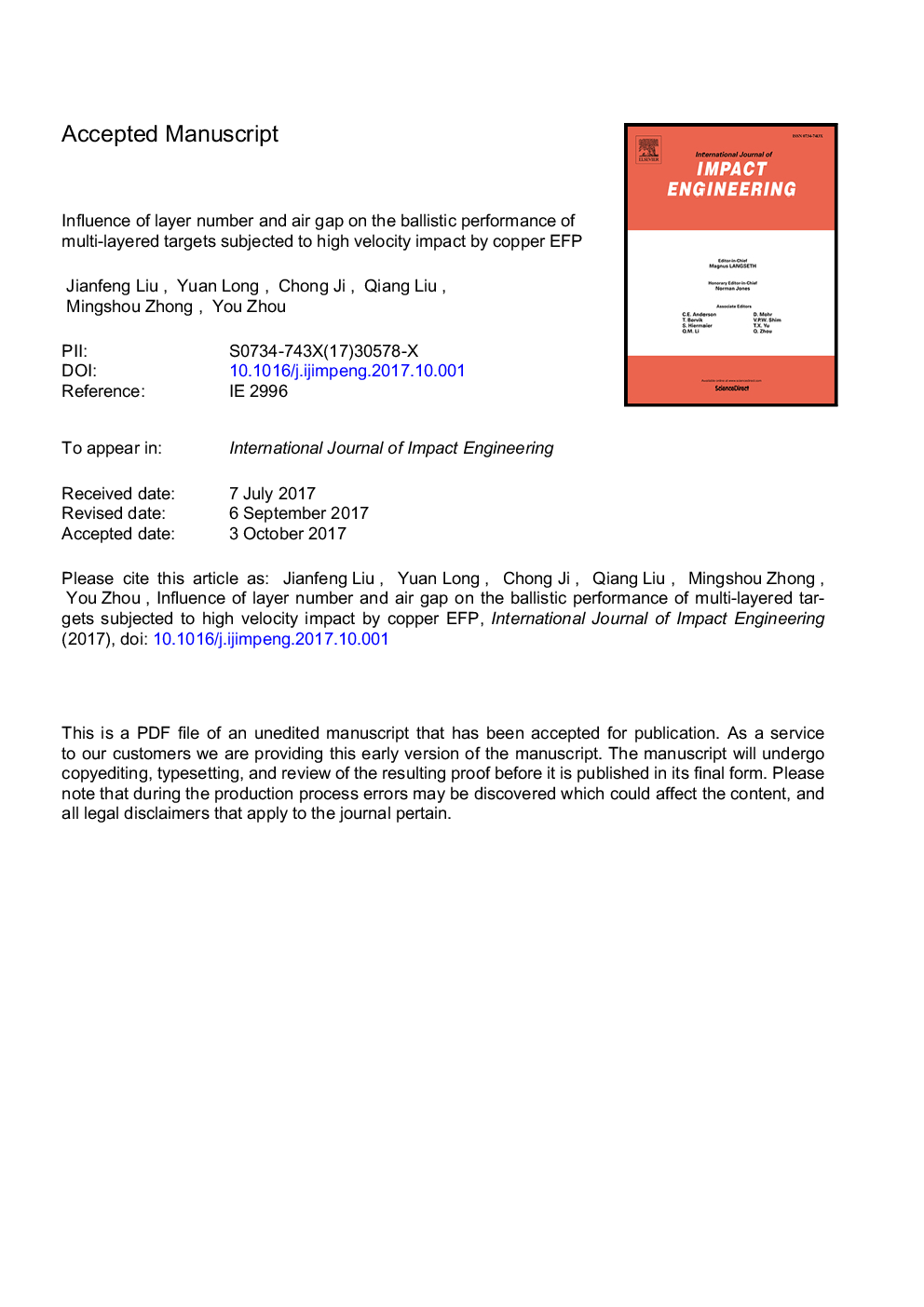 Influence of layer number and air gap on the ballistic performance of multi-layered targets subjected to high velocity impact by copper EFP