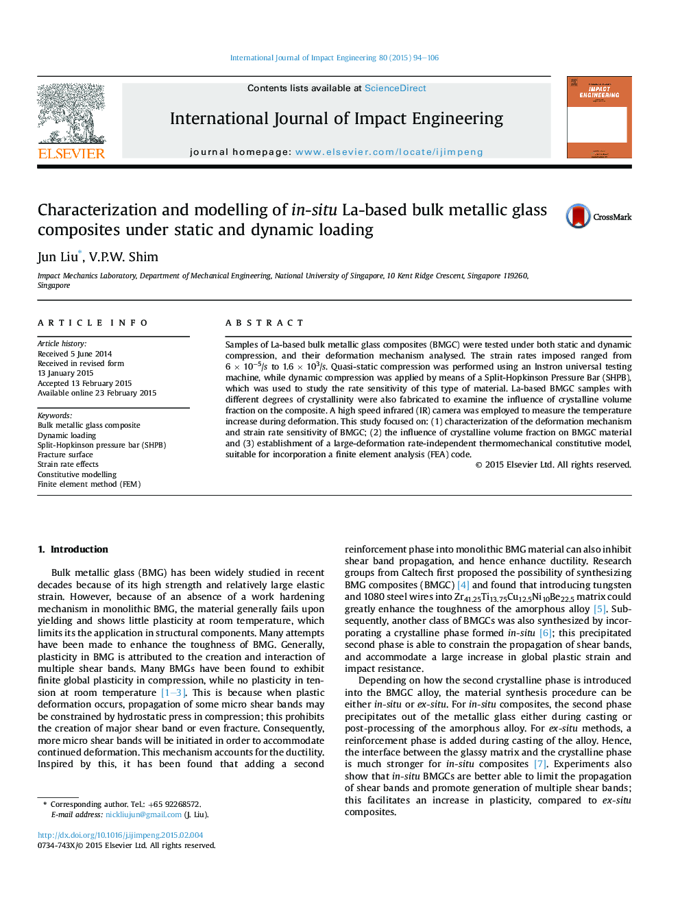 Characterization and modelling of in-situ La-based bulk metallic glass composites under static and dynamic loading