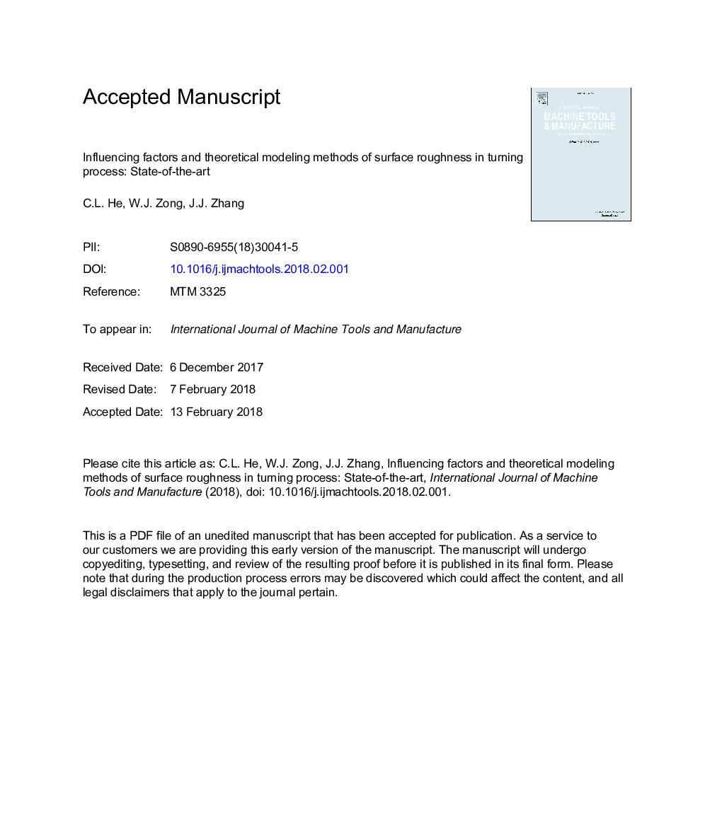 Influencing factors and theoretical modeling methods of surface roughness in turning process: State-of-the-art