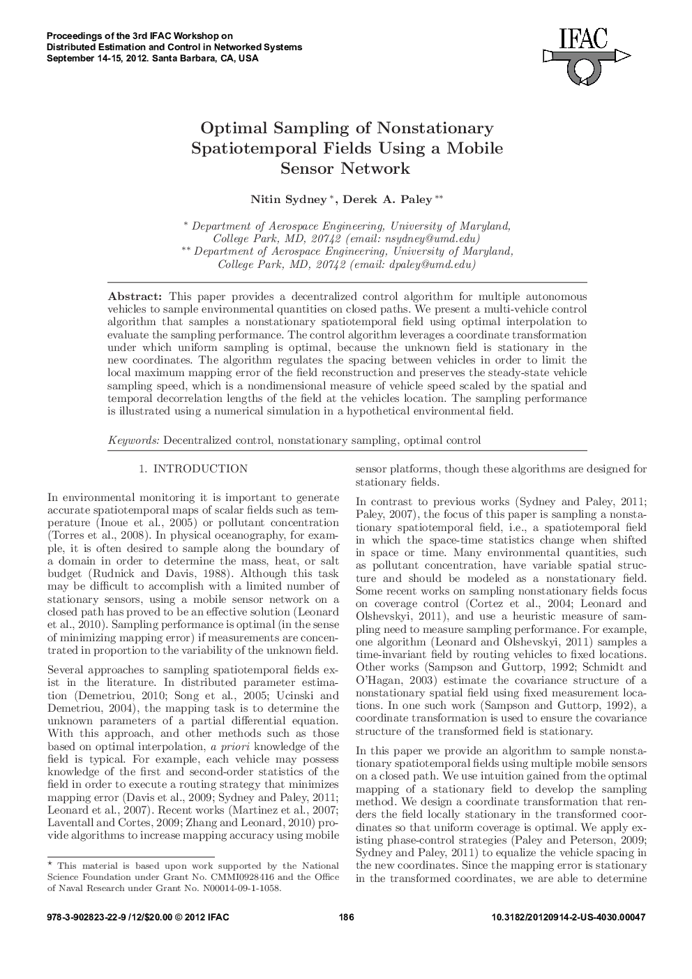 Optimal Sampling of Nonstationary Spatiotemporal Fields Using a Mobile Sensor Network*