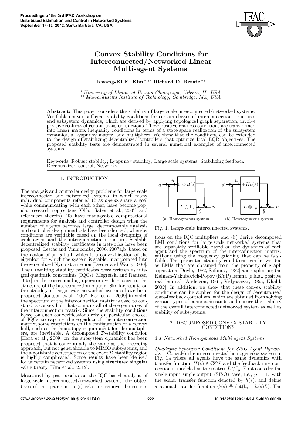 Convex Stability Conditions for Interconnected/Networked Linear Multi-agent Systems