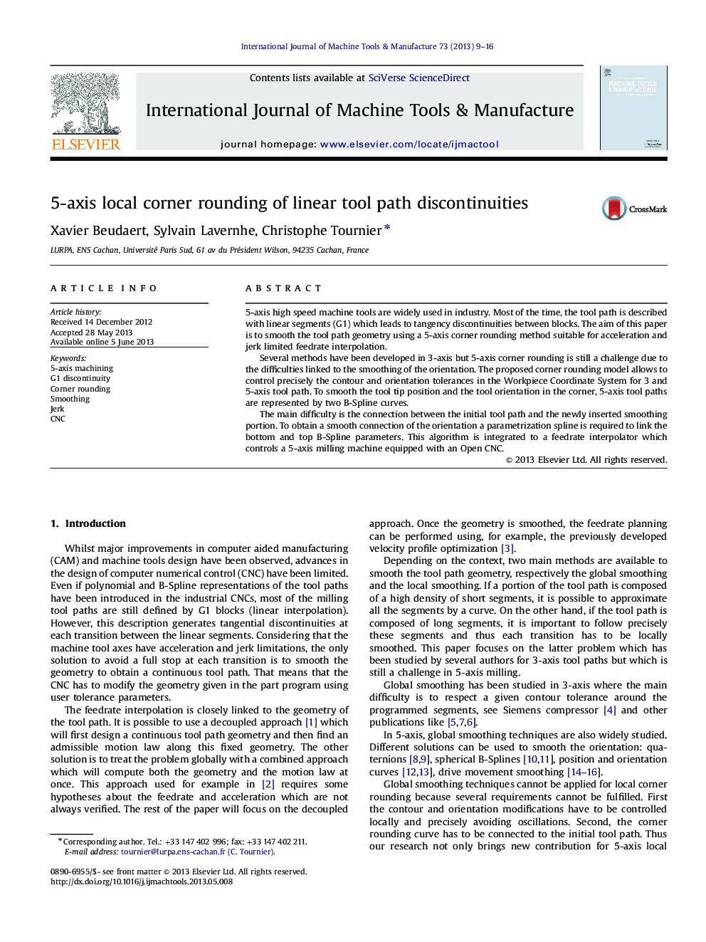 5-axis local corner rounding of linear tool path discontinuities