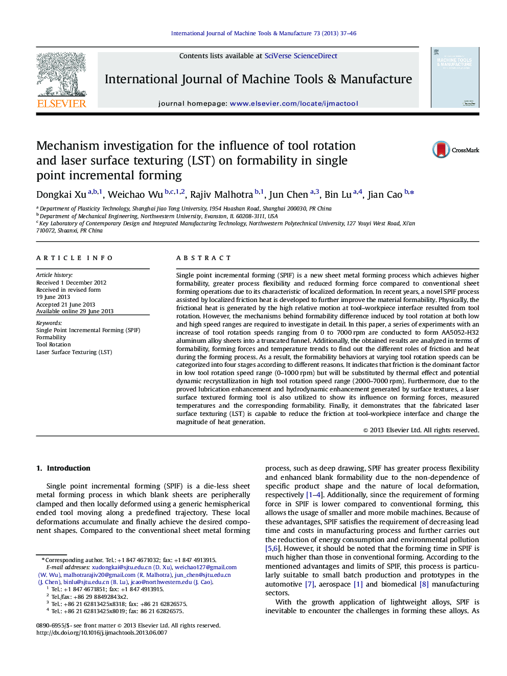 Mechanism investigation for the influence of tool rotation and laser surface texturing (LST) on formability in single point incremental forming