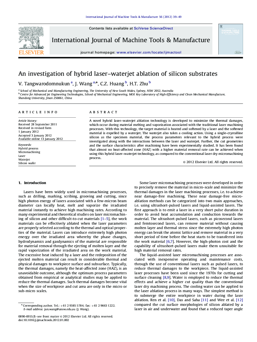 An investigation of hybrid laser-waterjet ablation of silicon substrates