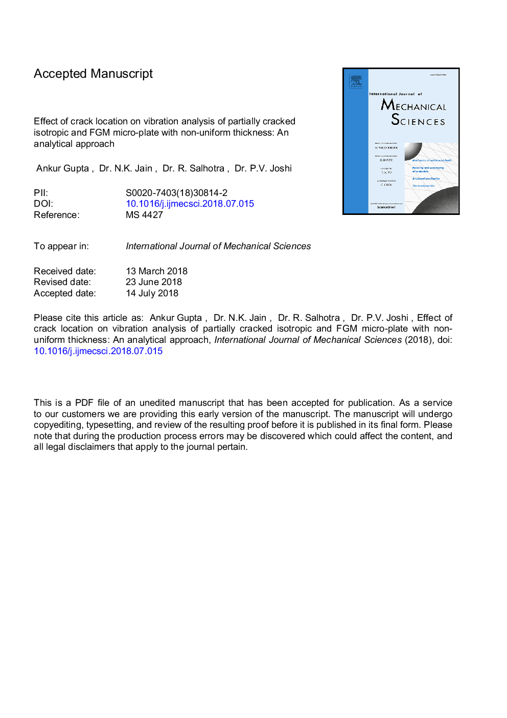 Effect of crack location on vibration analysis of partially cracked isotropic and FGM micro-plate with non-uniform thickness: An analytical approach