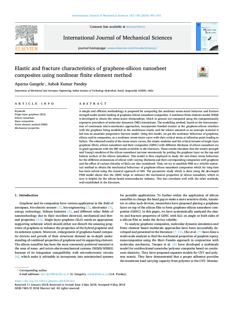 Elastic and fracture characteristics of graphene-silicon nanosheet composites using nonlinear finite element method