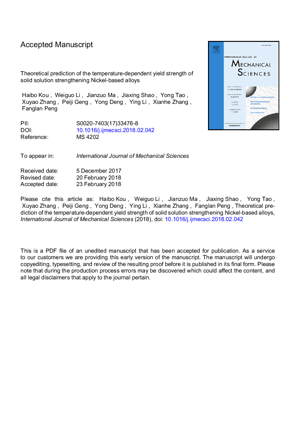 Theoretical prediction of the temperature-dependent yield strength of solid solution strengthening Nickel-based alloys