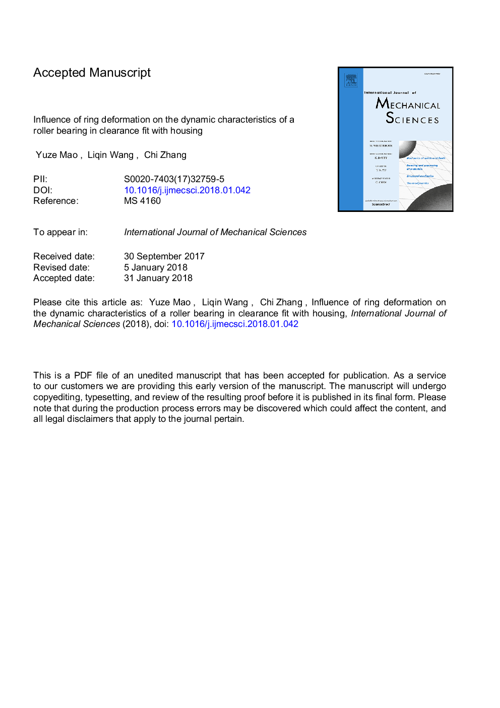 Influence of ring deformation on the dynamic characteristics of a roller bearing in clearance fit with housing