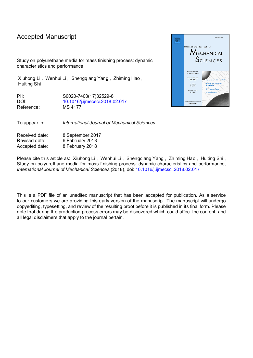 Study on polyurethane media for mass finishing process: Dynamic characteristics and performance