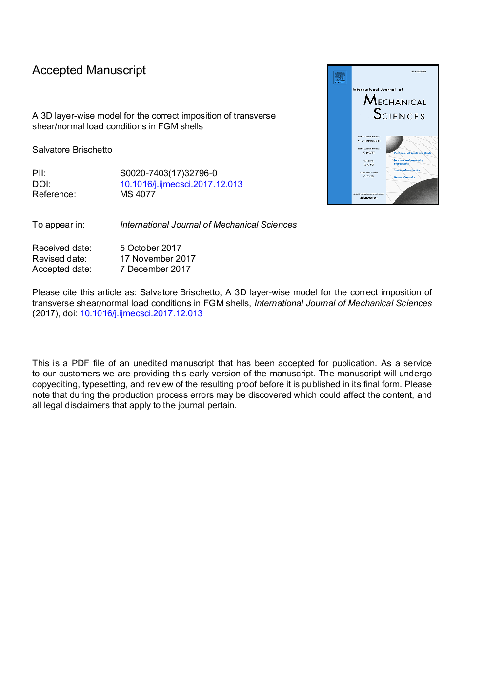 A 3D layer-wise model for the correct imposition of transverse shear/normal load conditions in FGM shells