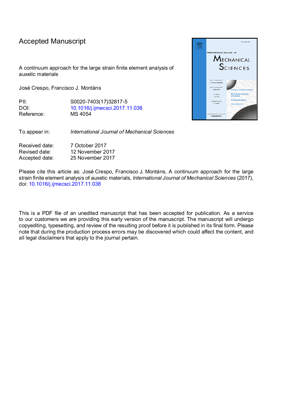 A continuum approach for the large strain finite element analysis of auxetic materials