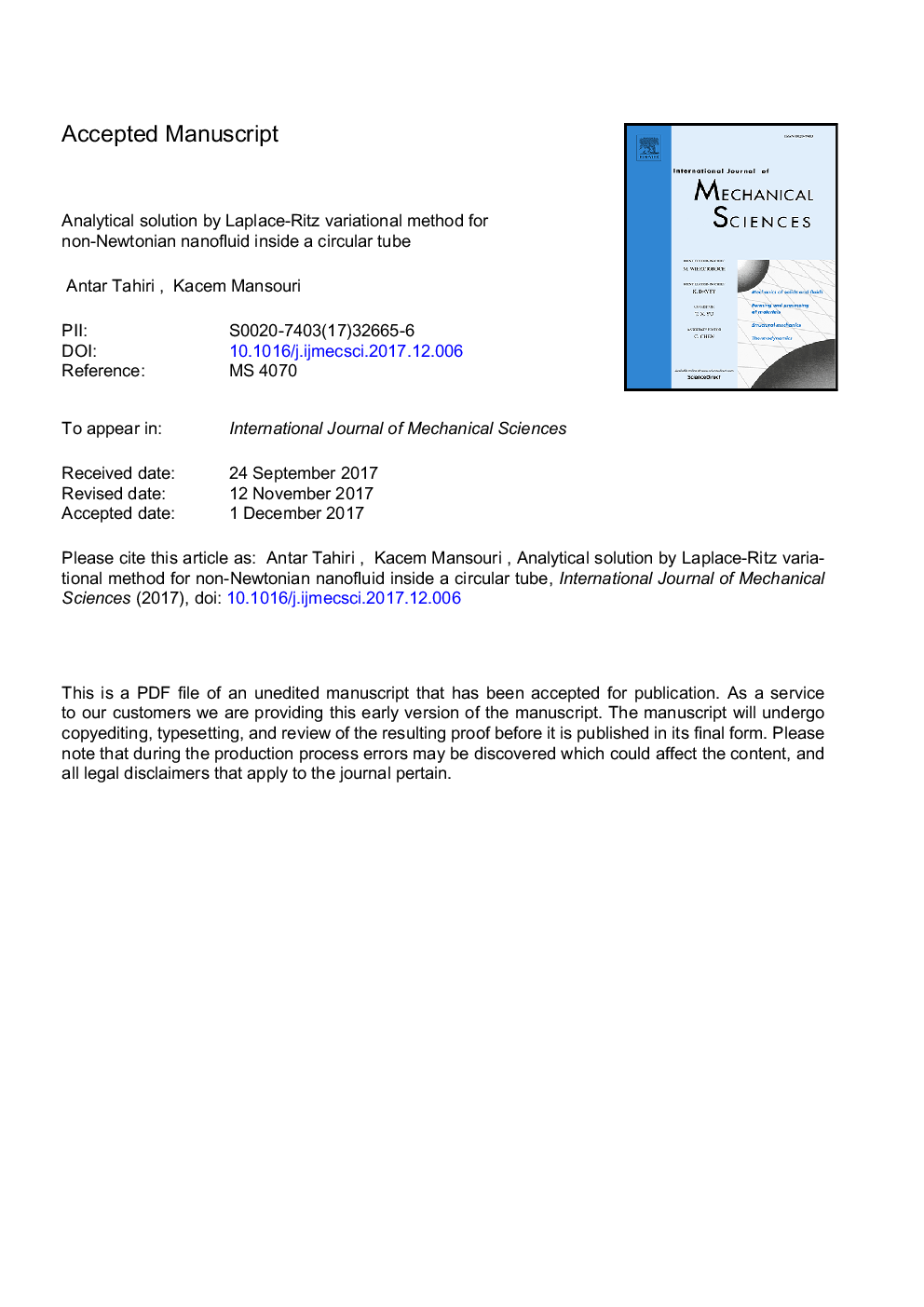 Analytical solution by Laplace-ritz variational method for non-Newtonian nanofluid inside a circular tube