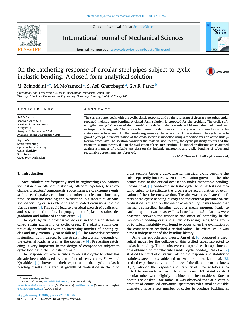 On the ratcheting response of circular steel pipes subject to cyclic inelastic bending: A closed-form analytical solution