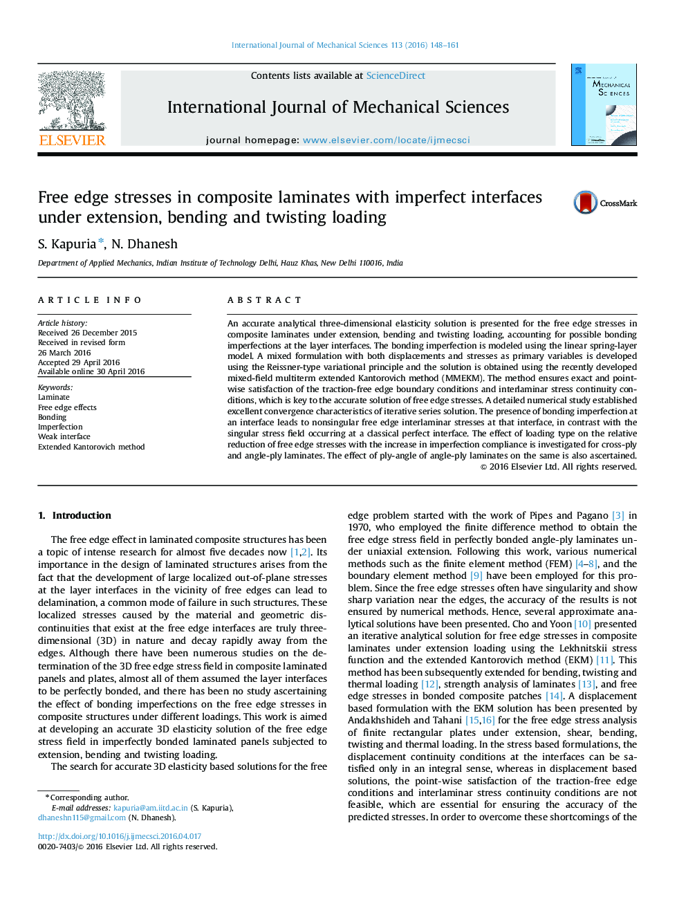 Free edge stresses in composite laminates with imperfect interfaces under extension, bending and twisting loading