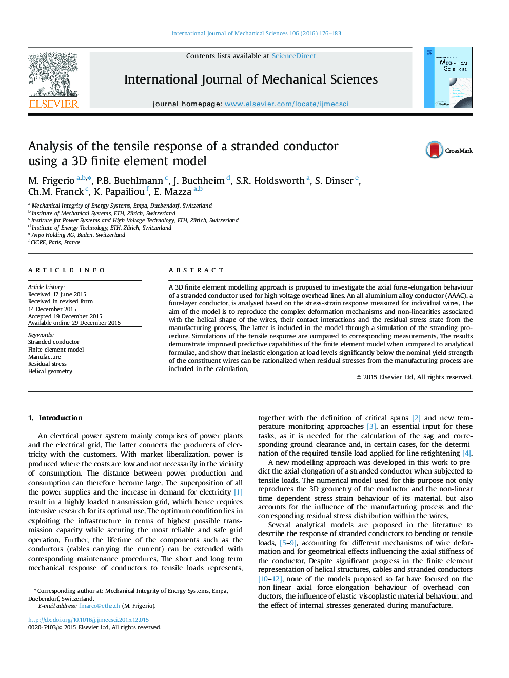 Analysis of the tensile response of a stranded conductor using a 3D finite element model