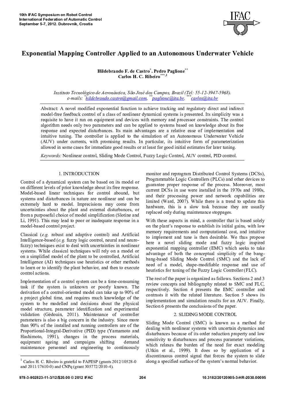 Exponential Mapping Controller Applied to an Autonomous Underwater Vehicle 