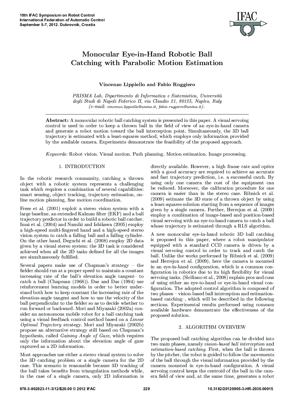Monocular Eye-in-Hand Robotic Ball Catching with Parabolic Motion Estimation