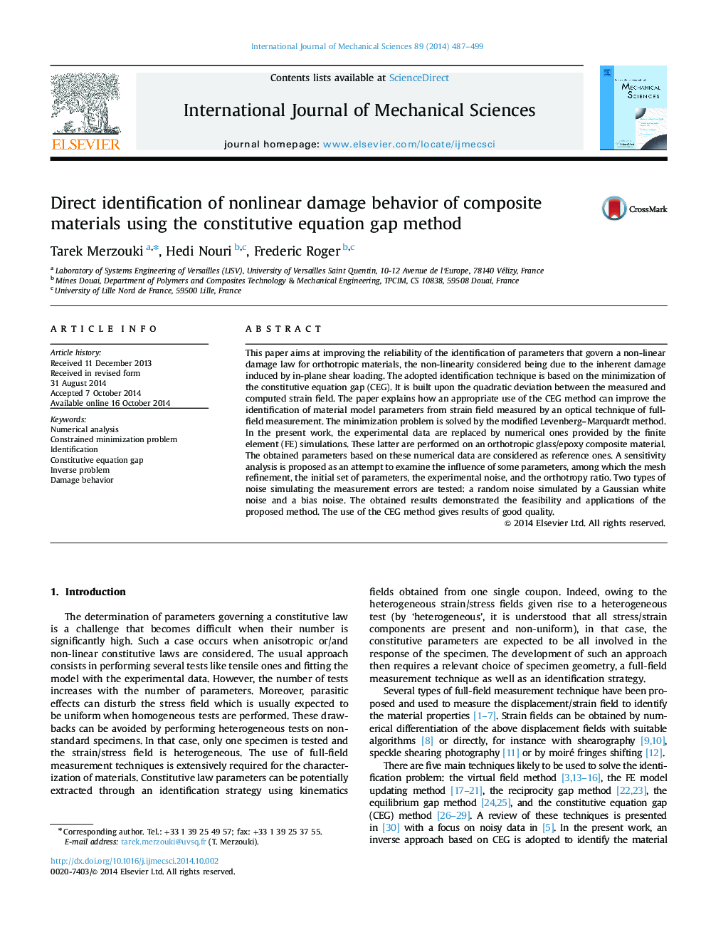 Direct identification of nonlinear damage behavior of composite materials using the constitutive equation gap method