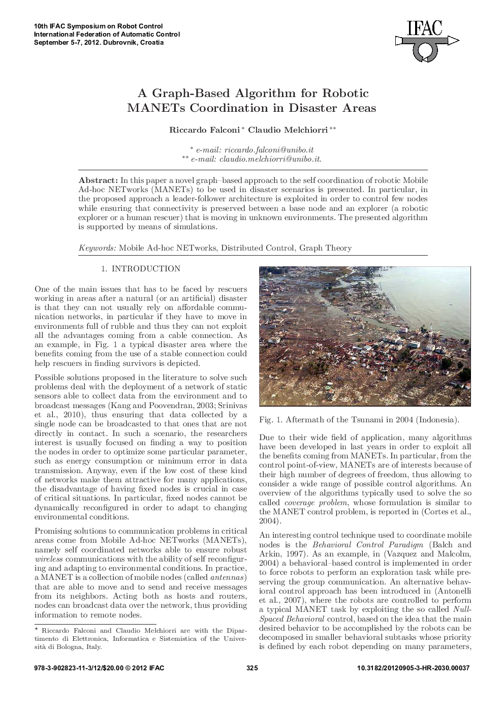 A Graph-Based Algorithm for Robotic MANETs Coordination in Disaster Areas 
