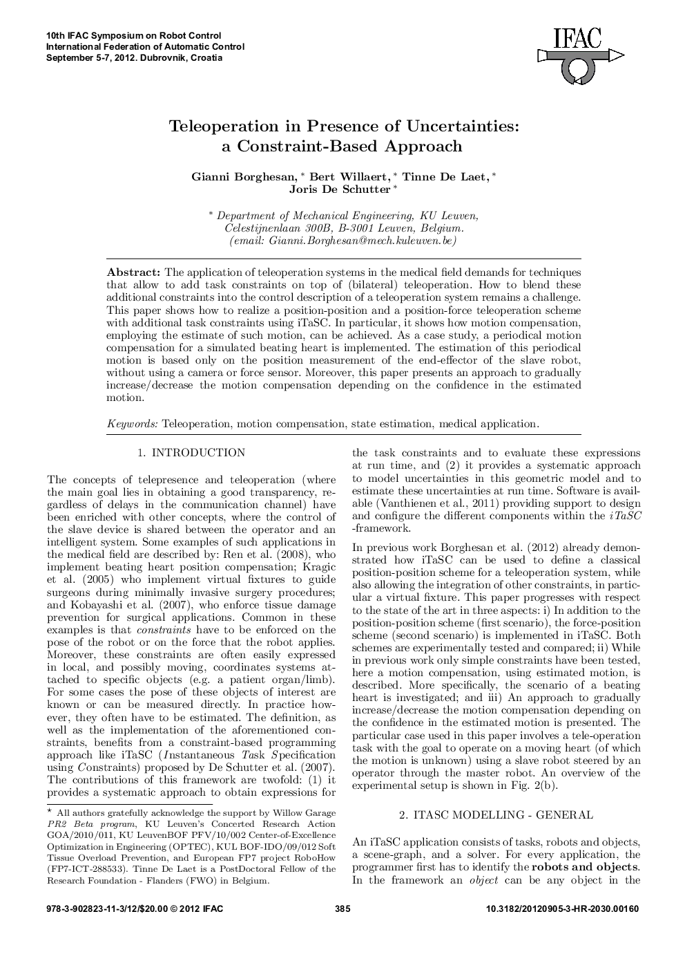 Teleoperation in Presence of Uncertainties: a Constraint-Based Approach 