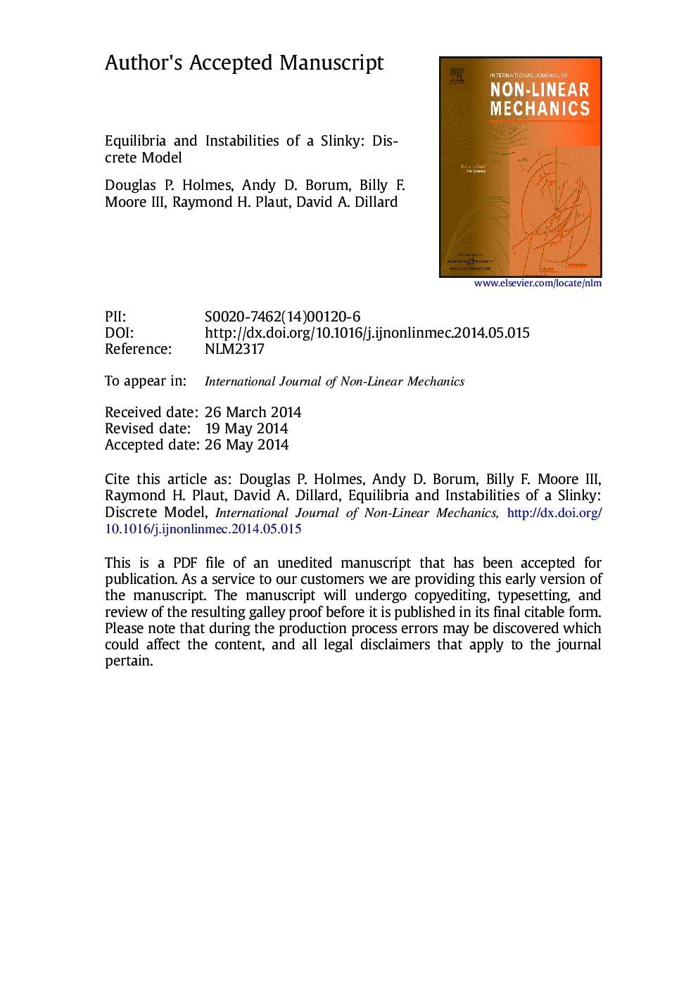 Equilibria and instabilities of a Slinky: Discrete model