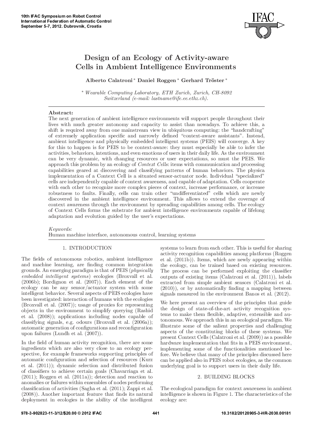 Design of an Ecology of Activity-aware Cells in Ambient Intelligence Environments
