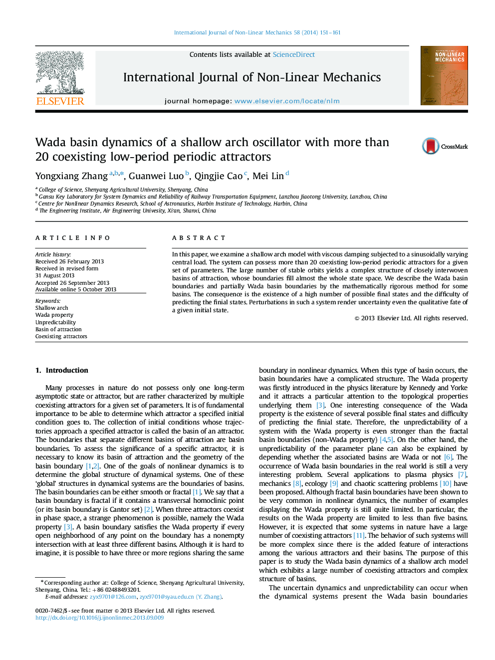 Wada basin dynamics of a shallow arch oscillator with more than 20 coexisting low-period periodic attractors