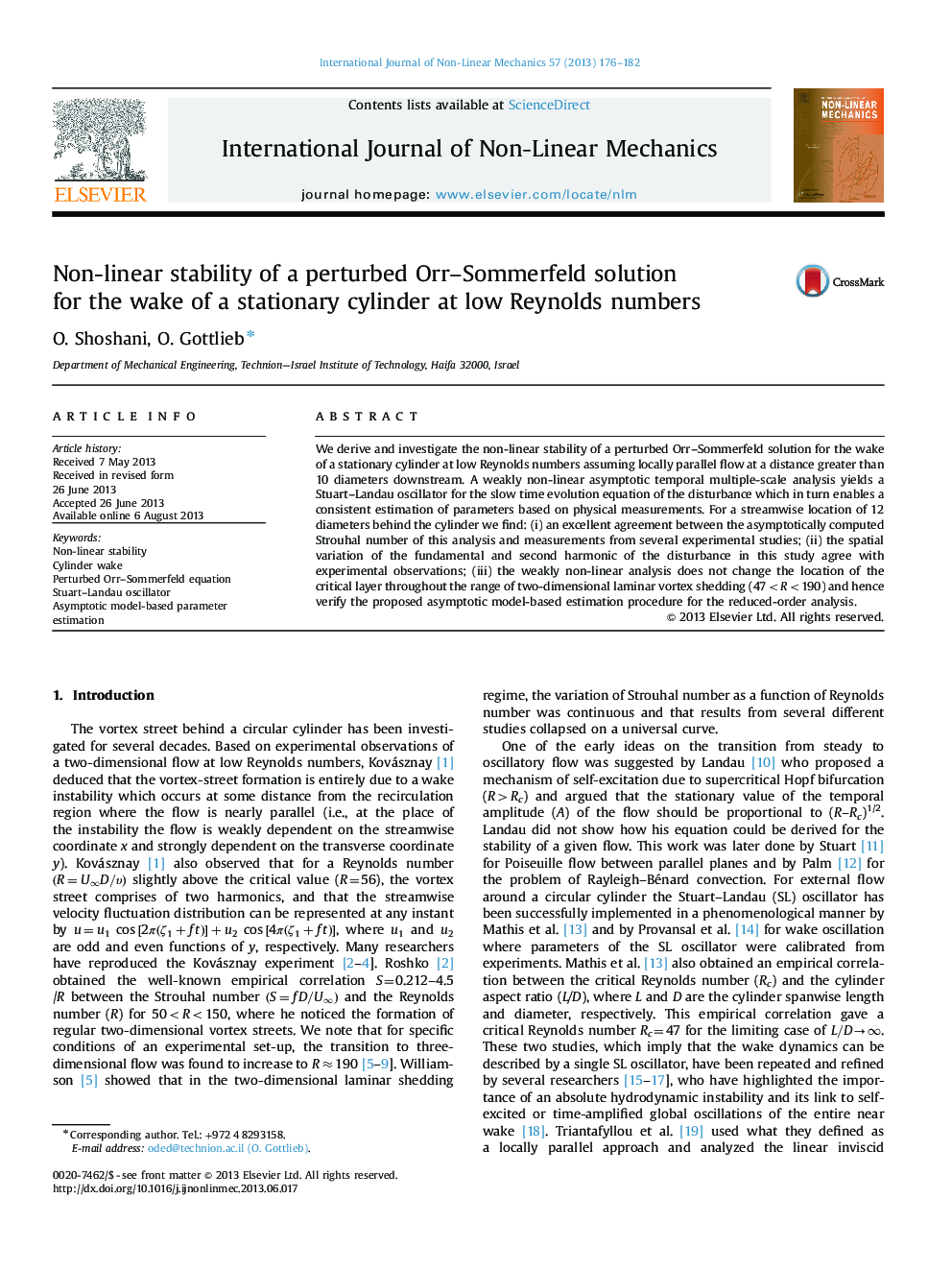 Non-linear stability of a perturbed Orr-Sommerfeld solution for the wake of a stationary cylinder at low Reynolds numbers