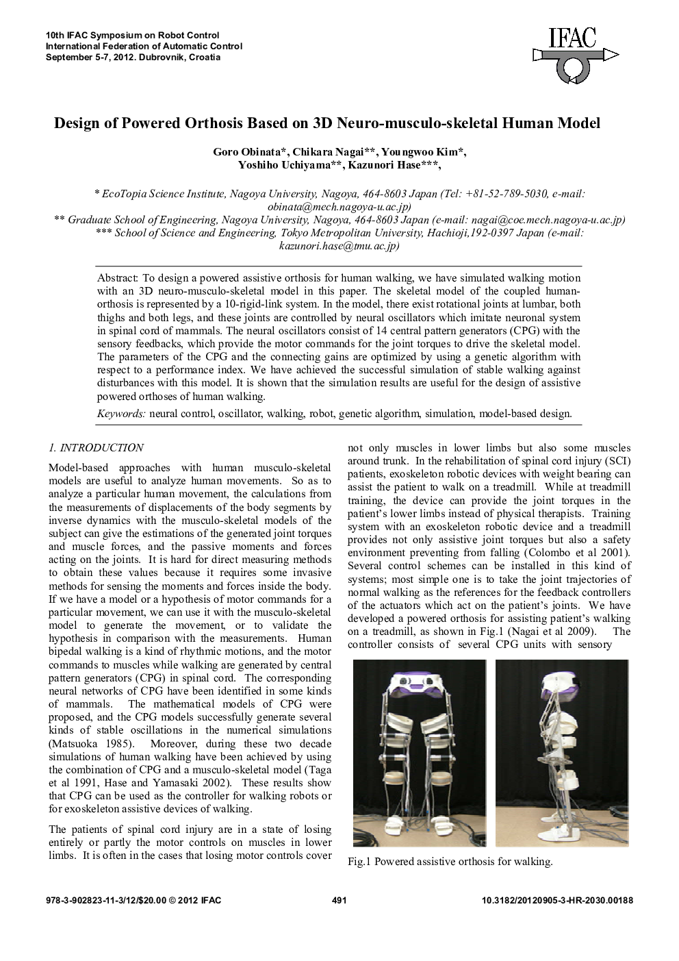 Design of Powered Orthosis Based on 3D Neuro-musculo-skeletal Human Model