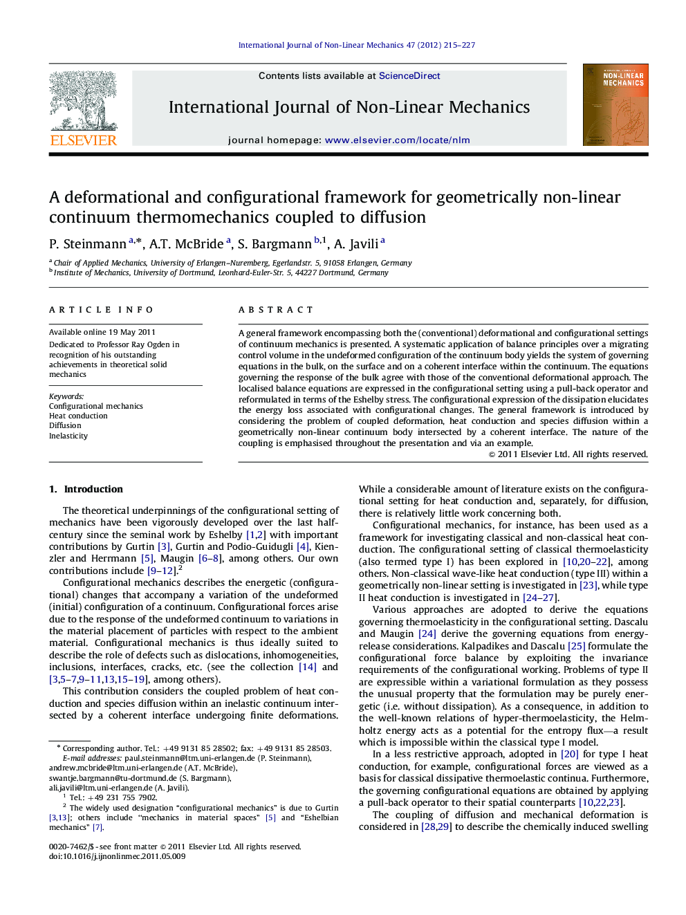 A deformational and configurational framework for geometrically non-linear continuum thermomechanics coupled to diffusion