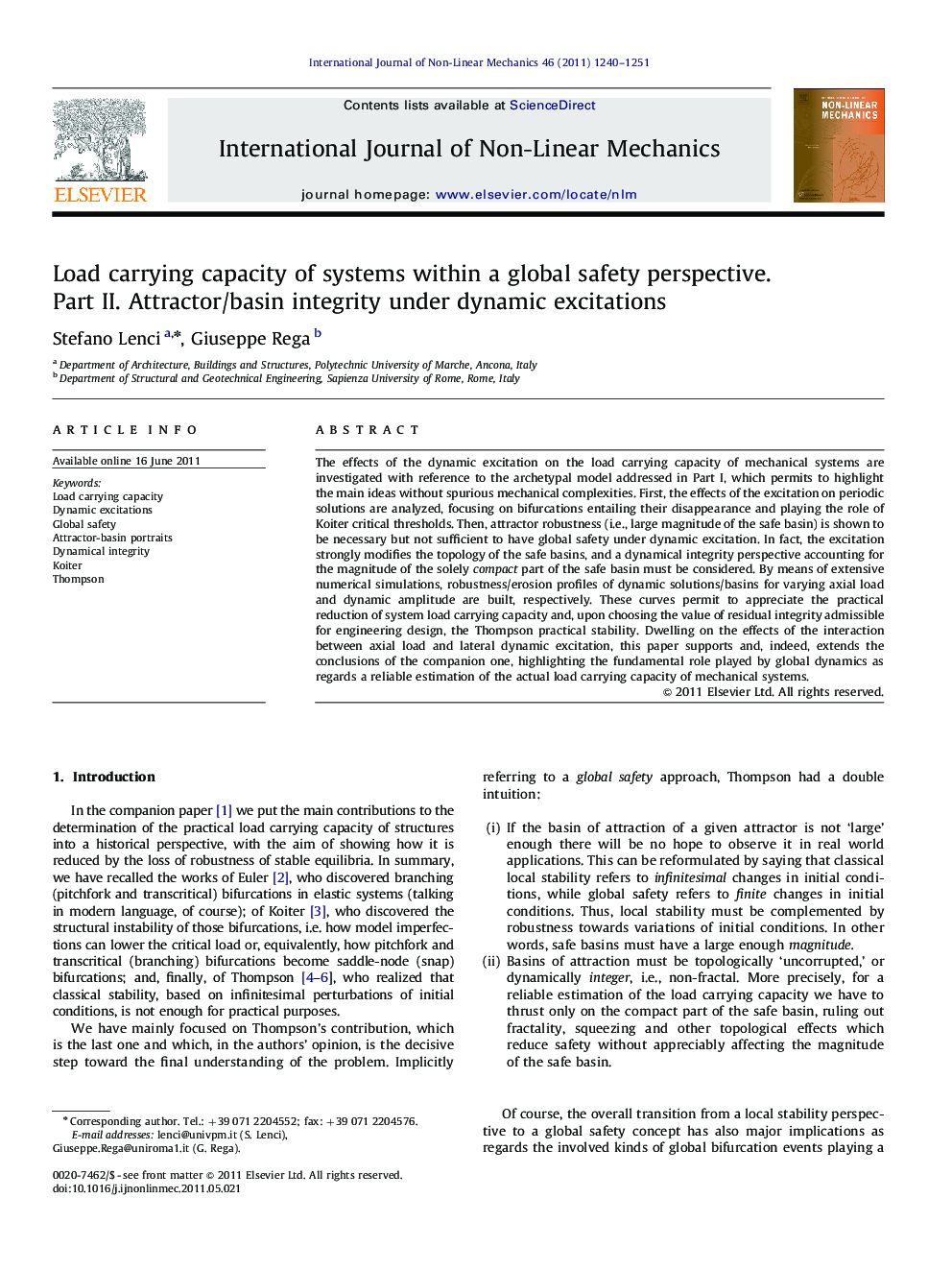 Load carrying capacity of systems within a global safety perspective. Part II. Attractor/basin integrity under dynamic excitations