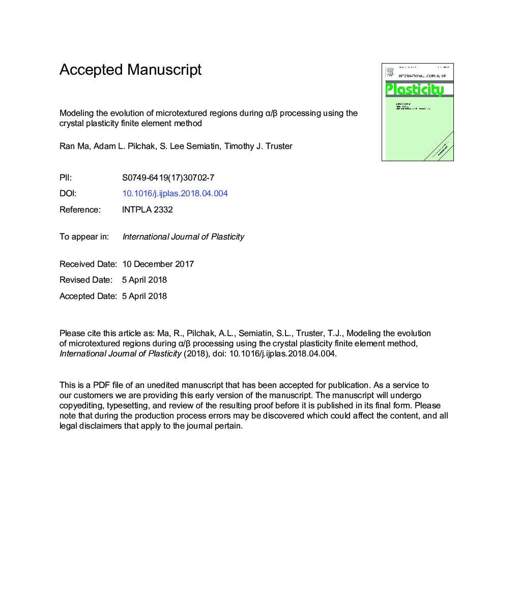 Modeling the evolution of microtextured regions during Î±/Î² processing using the crystal plasticity finite element method