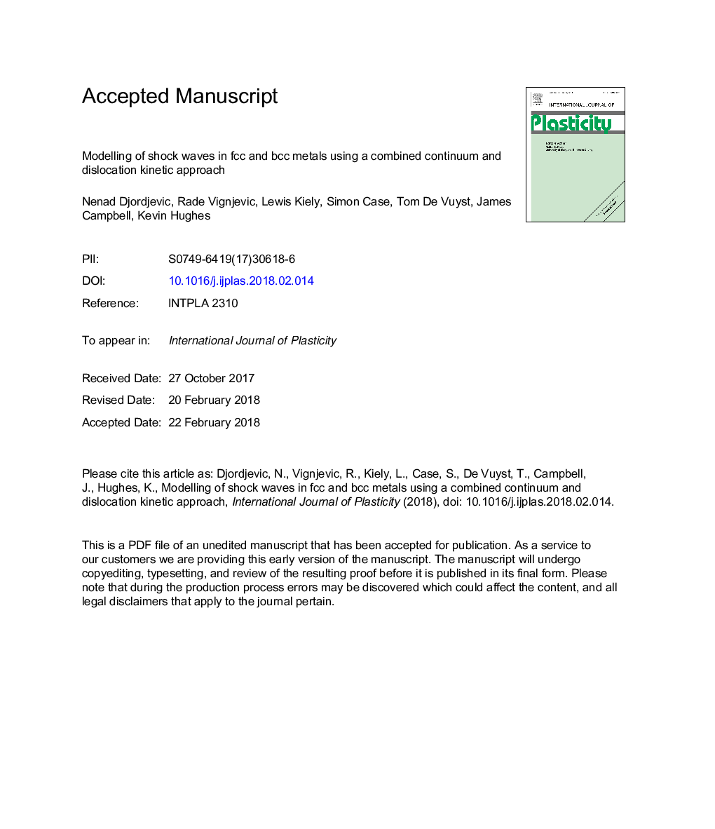 Modelling of shock waves in fcc and bcc metals using a combined continuum and dislocation kinetic approach