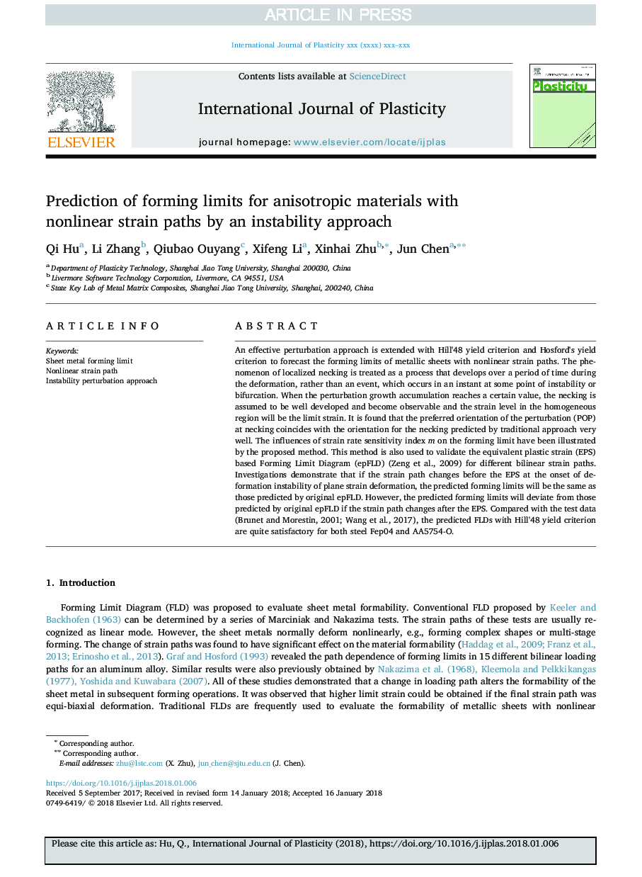 Prediction of forming limits for anisotropic materials with nonlinear strain paths by an instability approach