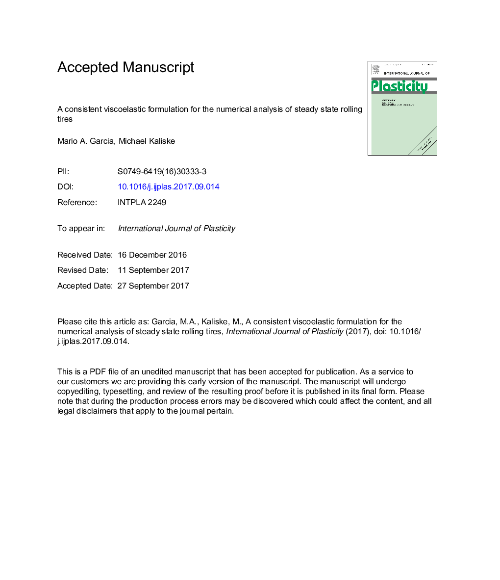یک فرمول سازگاری ویسکوالاستیک برای تجزیه و تحلیل عددی از لاستیک های غلتک دولتی ثابت 