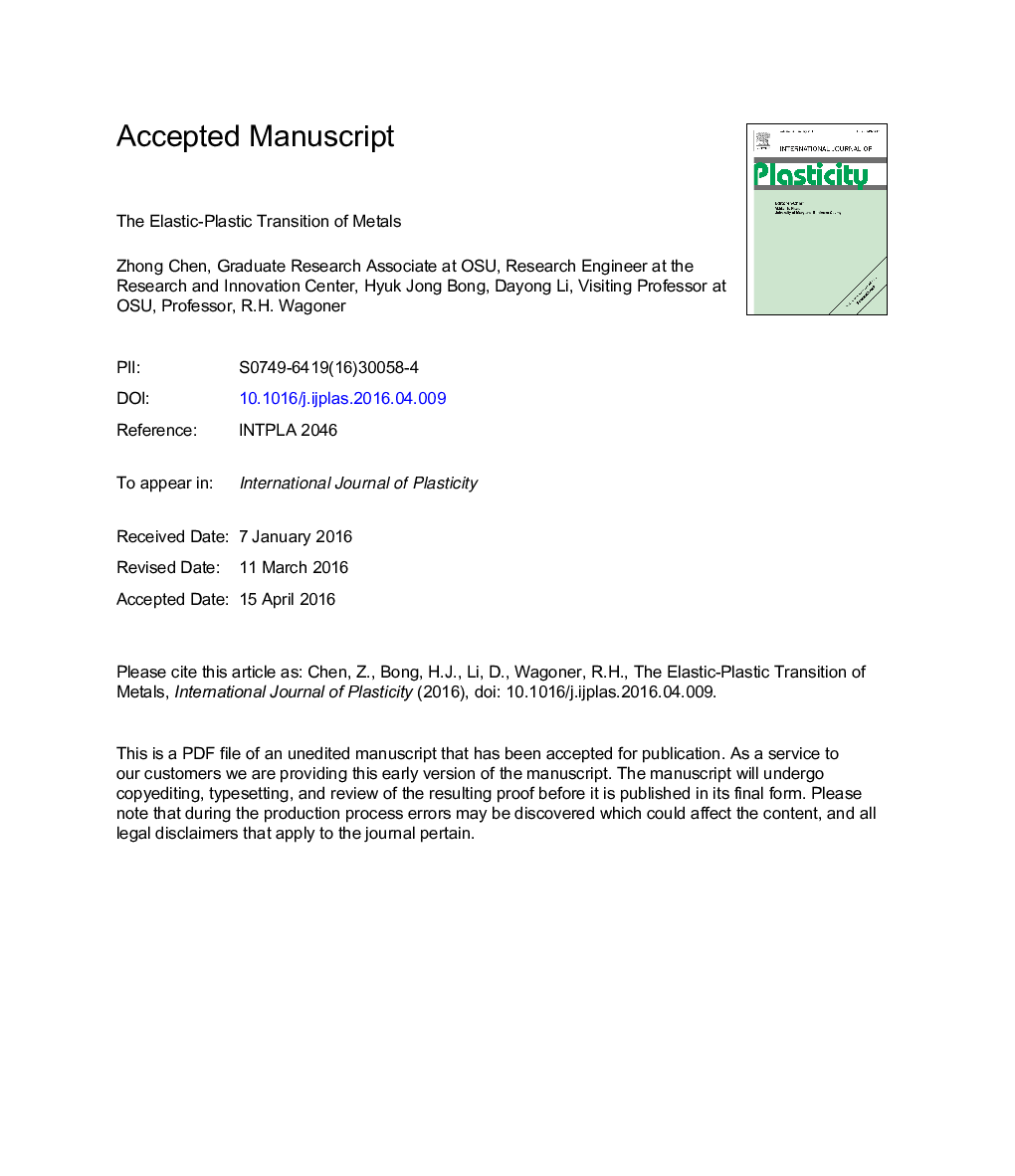 The elastic-plastic transition of metals