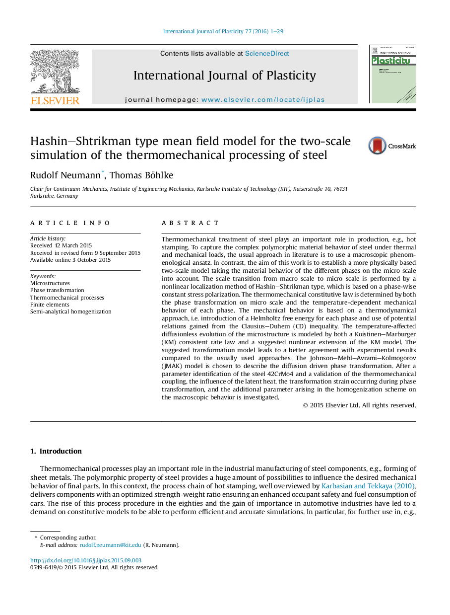 Hashin-Shtrikman type mean field model for the two-scale simulation of the thermomechanical processing of steel