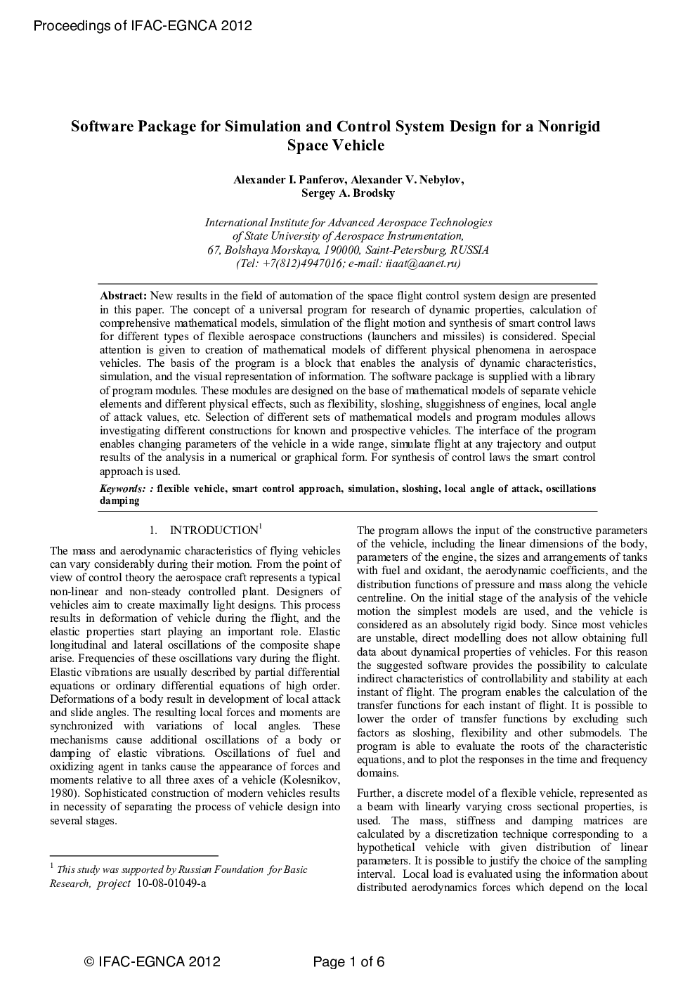 Software Package for Simulation and Control System Design for a Nonrigid Space Vehicle