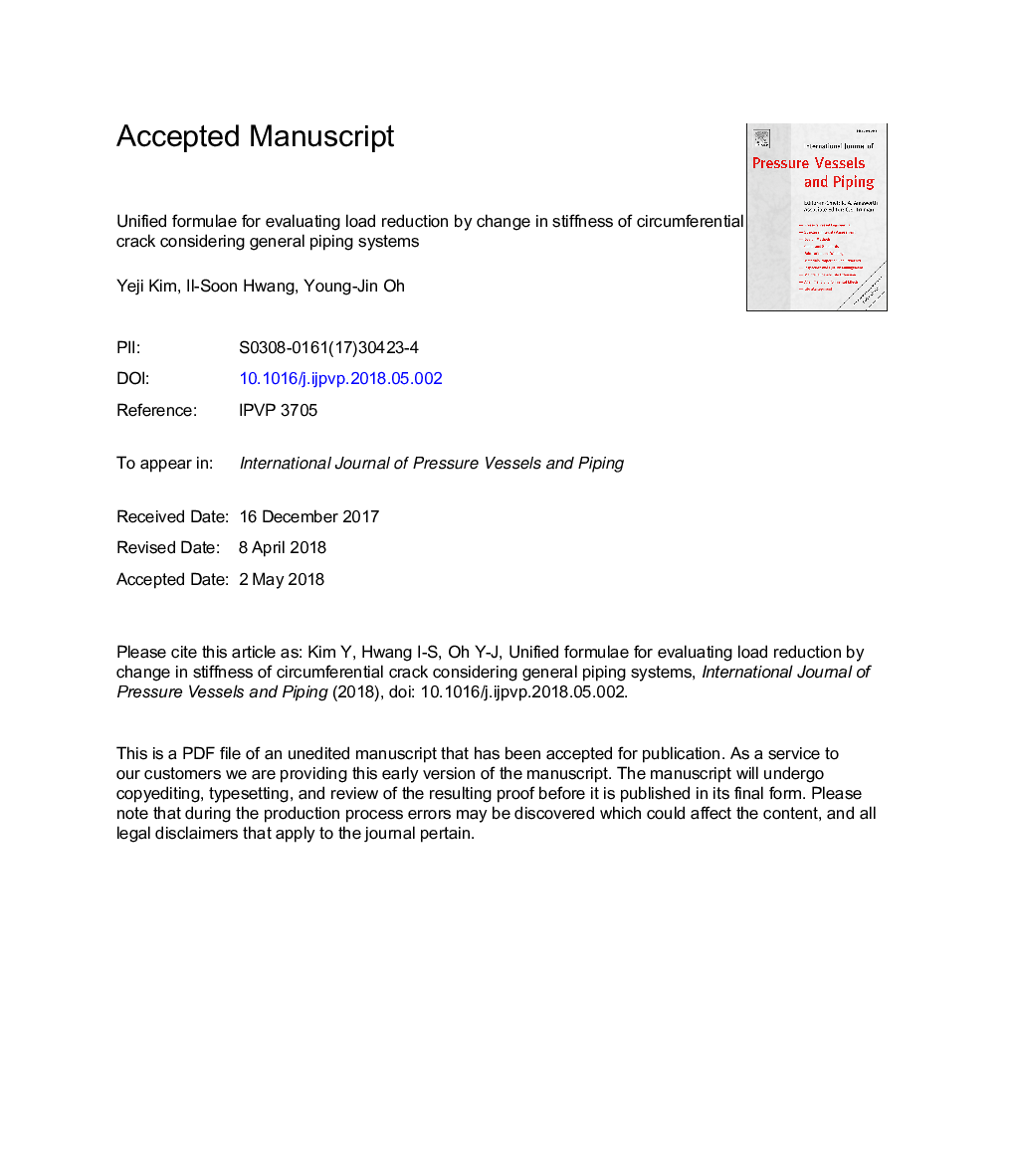 Unified formulae for evaluating load reduction by change in stiffness of circumferential crack considering general piping systems