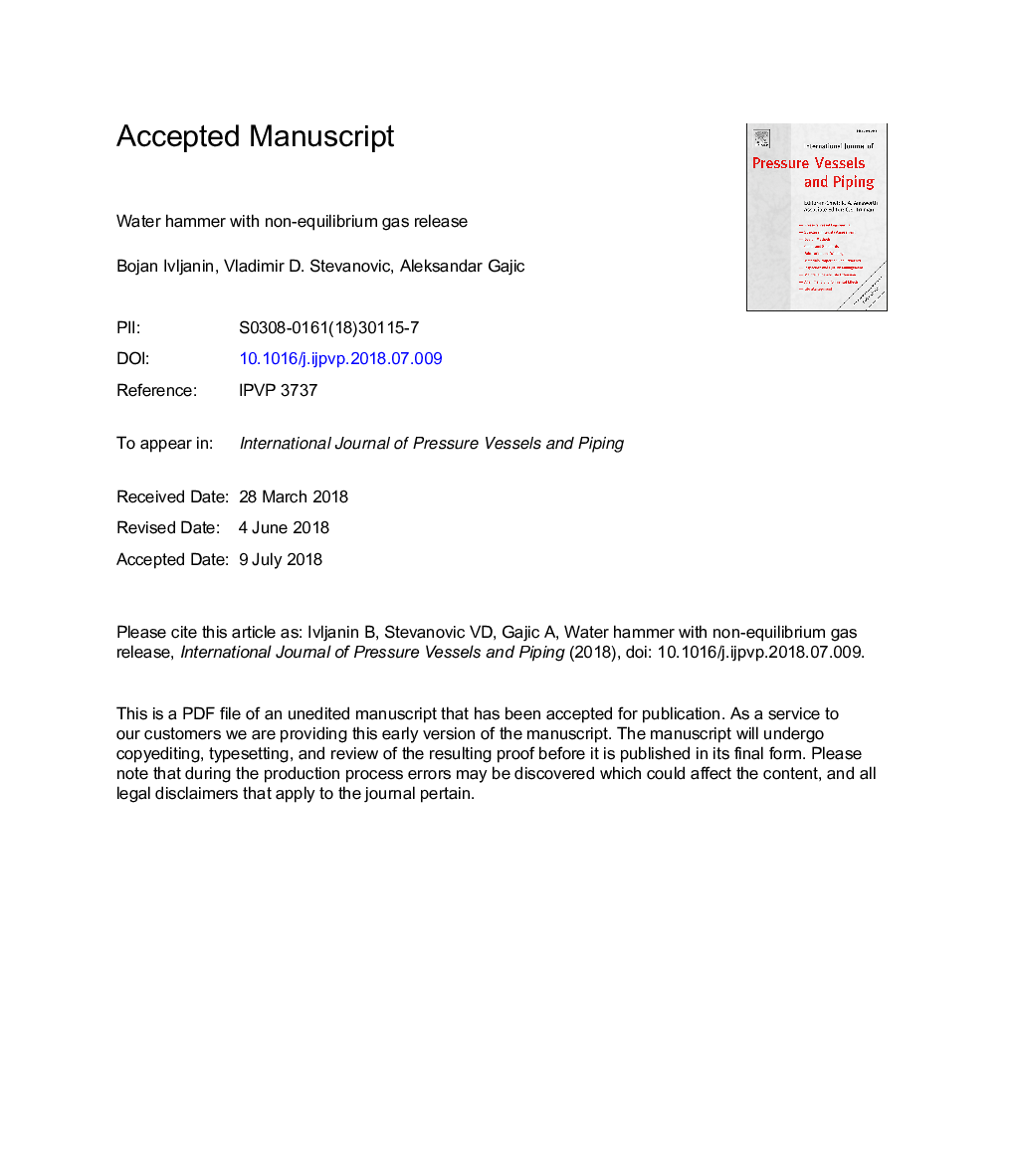 Water hammer with non-equilibrium gas release