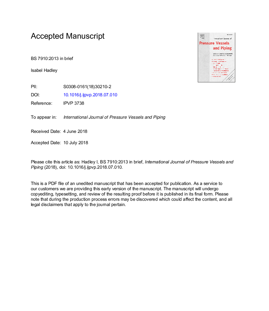 عکس صفحه اول مقاله: BS 7910:2013 in brief BS 7910:2013 in brief