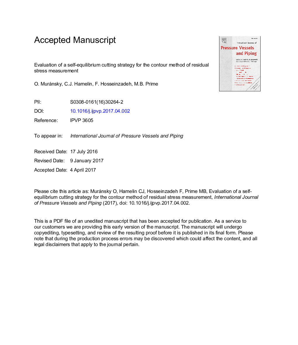 Evaluation of a self-equilibrium cutting strategy for the contour method of residual stress measurement