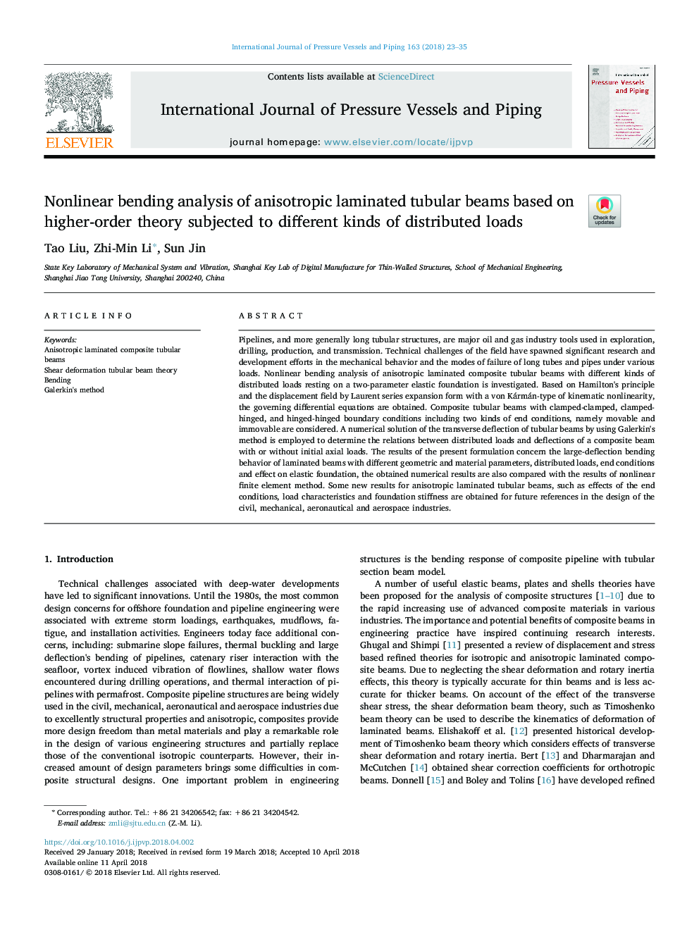 Nonlinear bending analysis of anisotropic laminated tubular beams based on higher-order theory subjected to different kinds of distributed loads