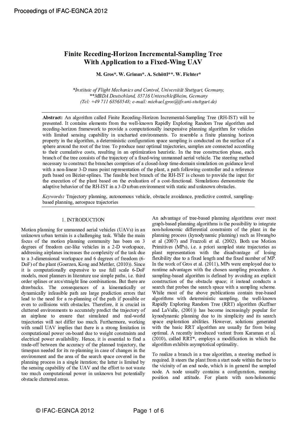 Finite Receding-Horizon Incremental-Sampling Tree With Application to a Fixed-Wing UAV